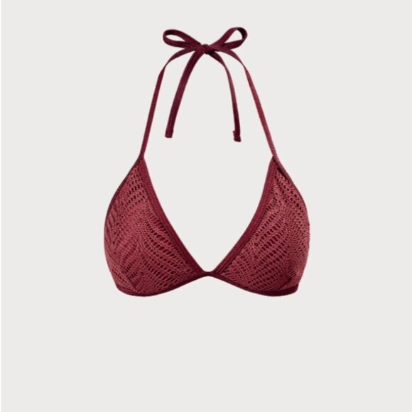 BERLOOK Burgundy Crochet Halter Triangle TOP AND Burgundy Crochet Tie Bottom 07 - Picture 7 of 13